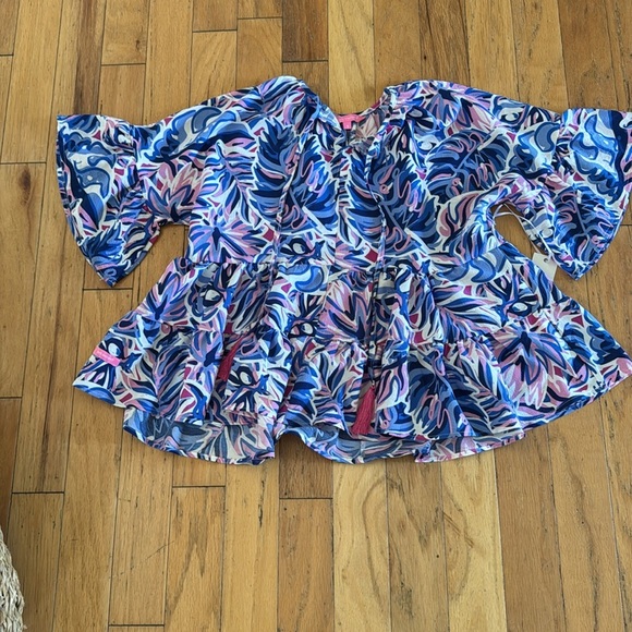 Simply Southern | Gather Blouse | Blue/Purple/Pink | Bell Sleeves | Tiered | S - Picture 2 of 7